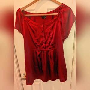 Nicole Miller Red Satin Half Button Blouse